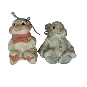 Two Bunnies Dreamsicles Figurines Blue Pink Smiling Signed Cast Art Industries